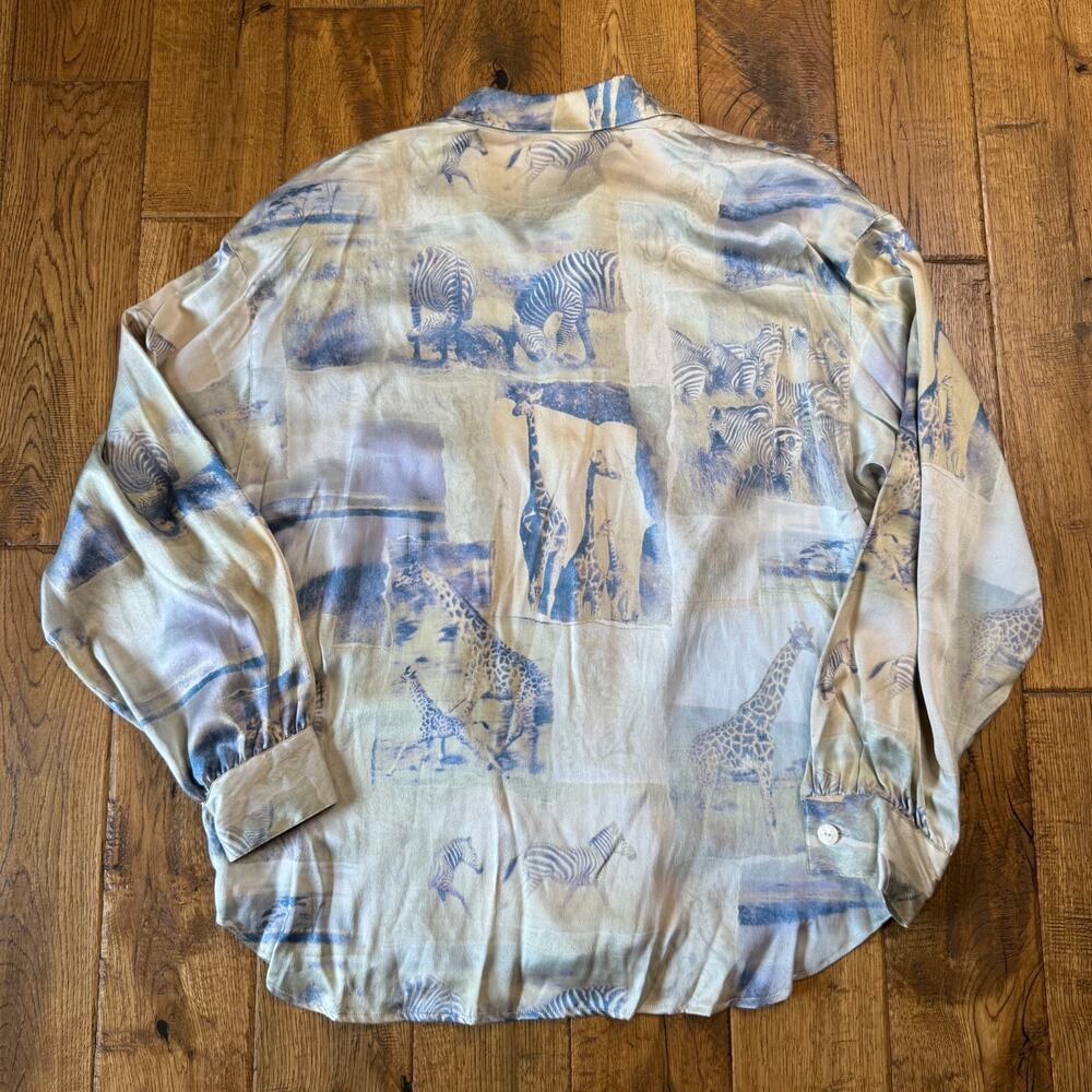 Liz Claiborne Button Down Shirt Blouse VTG Animal Safari 100% Silk Womens Sz 16 - Picture 5 of 5